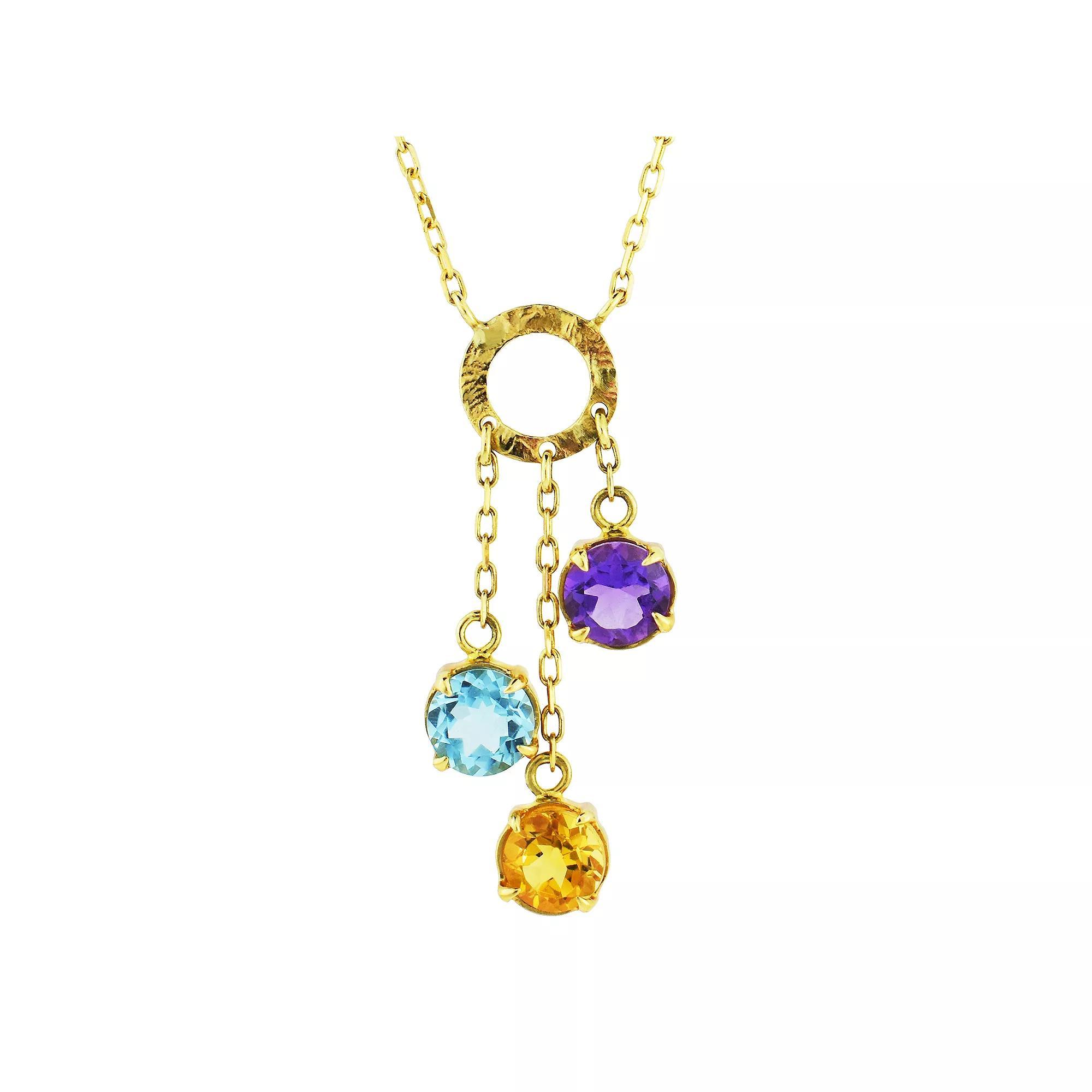 Jewelmak 14k Gold Gemstone Trio Necklace, Women's, Size: 17" Product Image