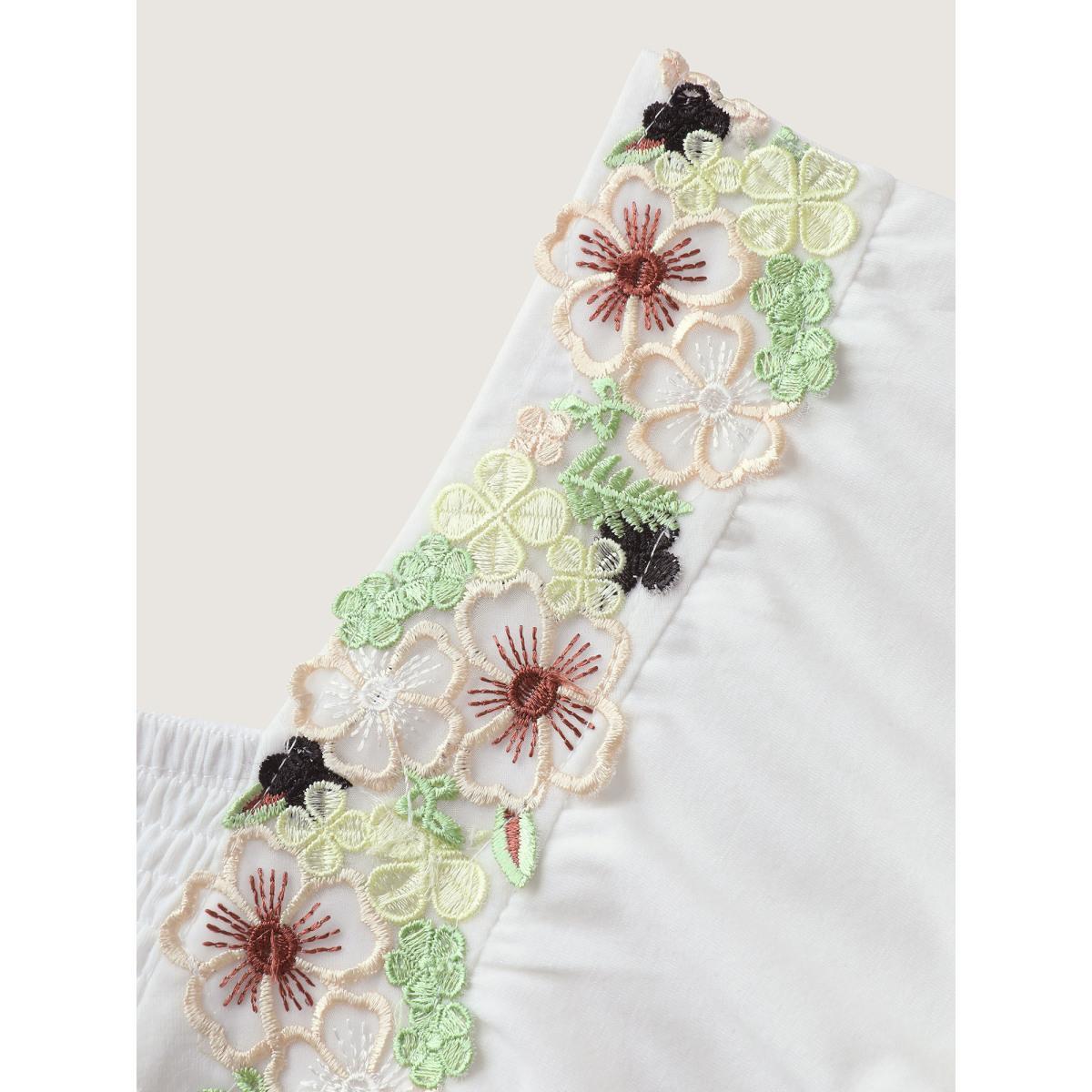 Plus Size Floral Lace Stretchy Shirred Tank Top Women WhiteSmoke Woven ribbon&lace trim Square Neck Everyday-Casual Tank Tops Camis BloomChic 10/M Product Image