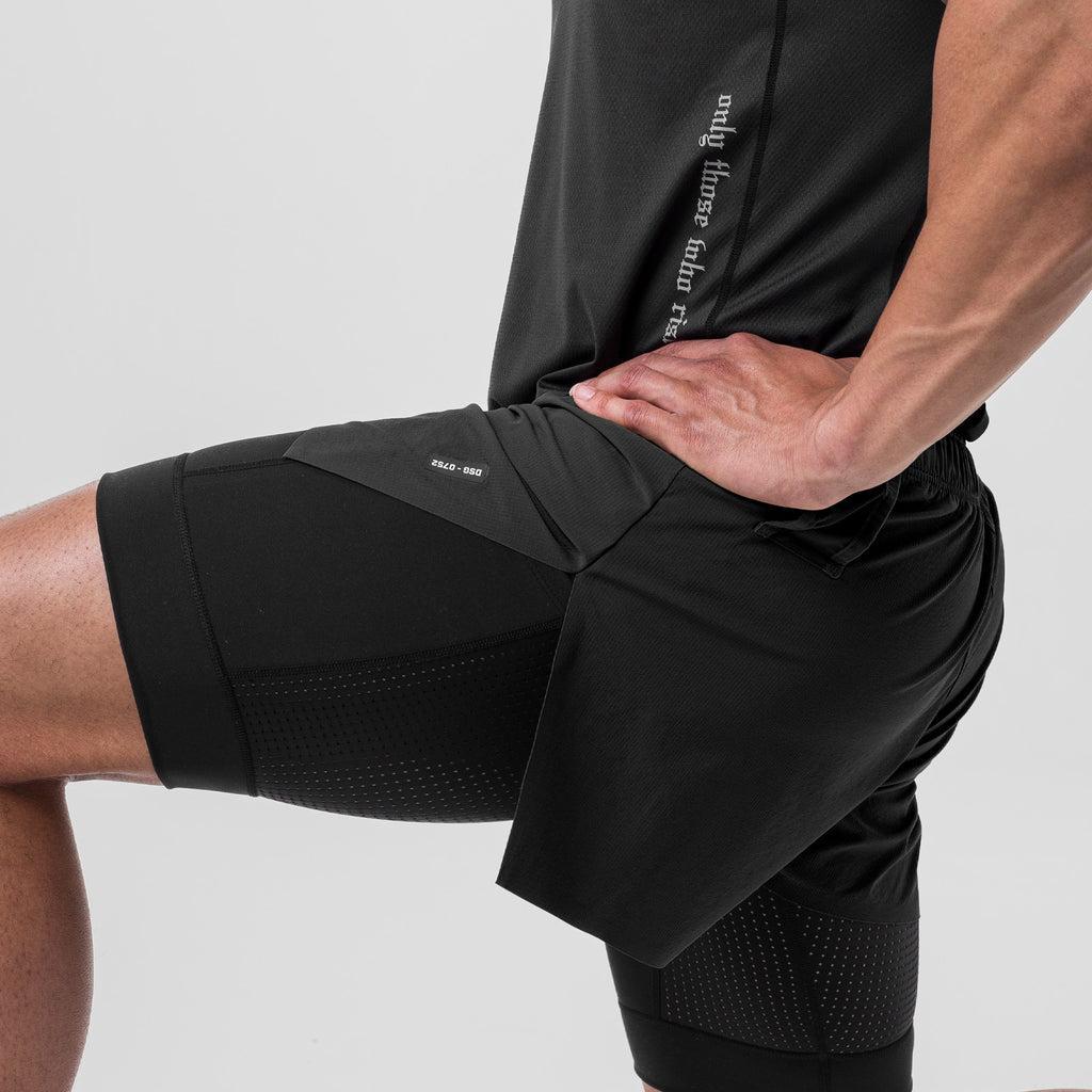 0752. Ripstop 3" High Split Liner Short - Black/Black Product Image