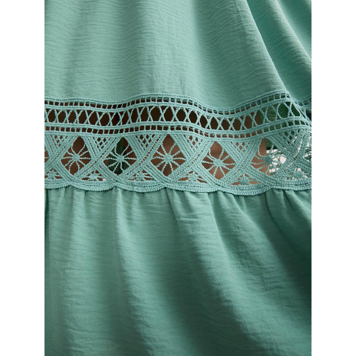 Plus Size Lace Cut-Out Lotus Leaf Sleeve Midi Dress Greenbean Women Elegant Woven ribbon&lace trim V-neck Sleeveless Curvy BloomChic 10/M Product Image