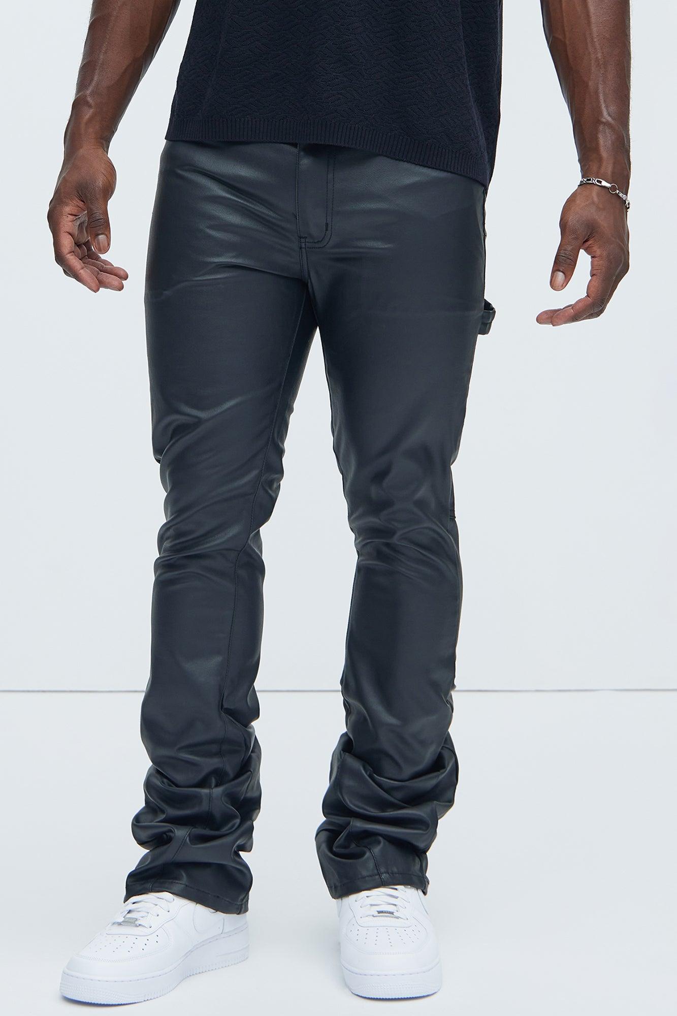 Keep It Solid Faux Leather Stacked Skinny Flare Pants - Black Product Image