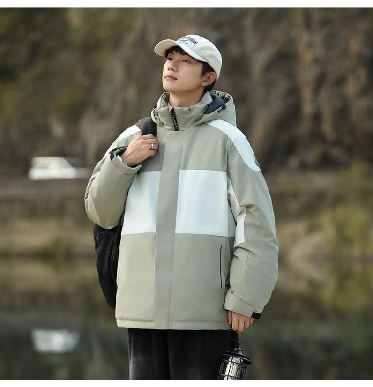 Stand Collar Panel Hood Zip Puffer Jacket Product Image