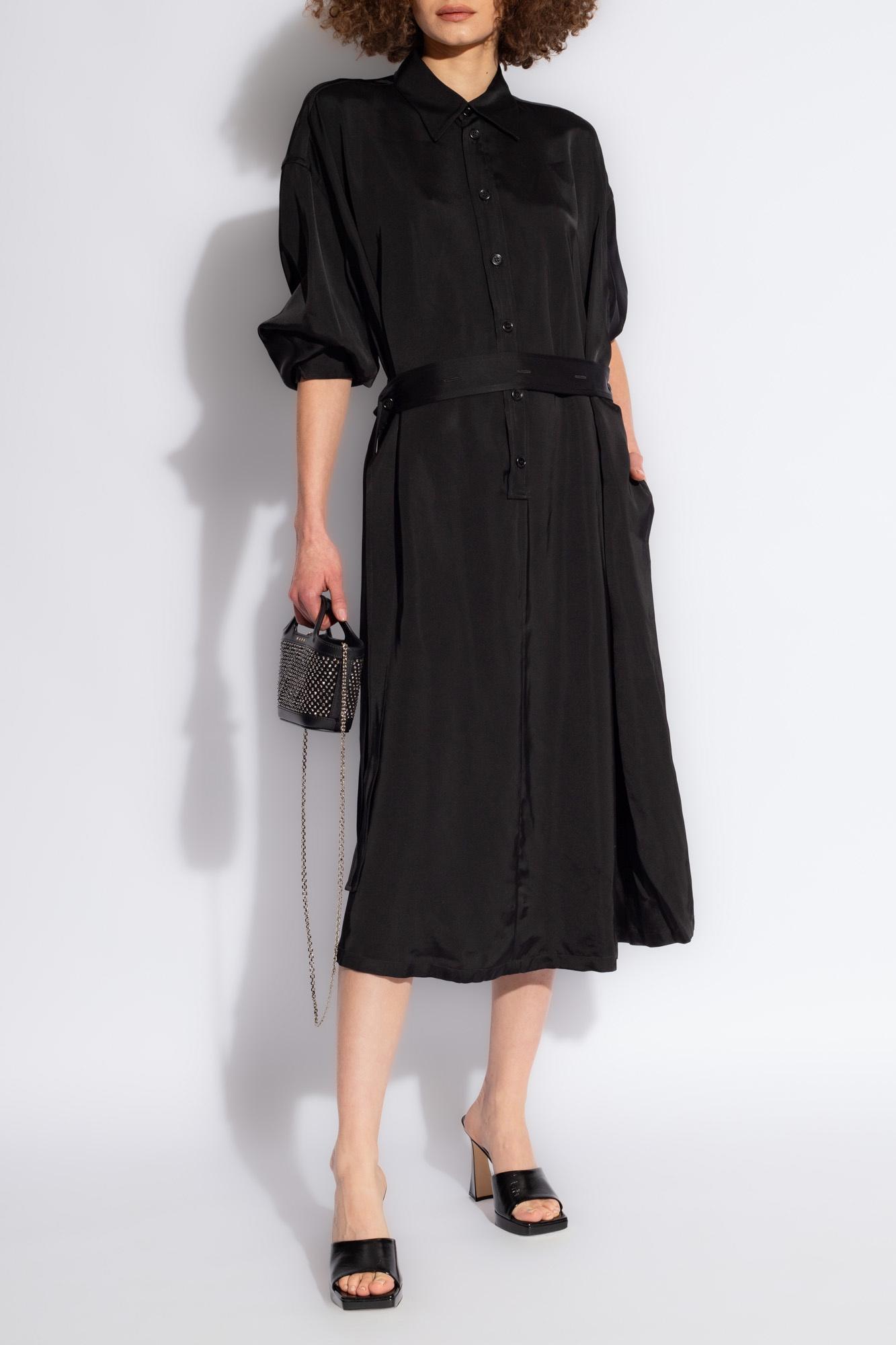 FABIANA FILIPPI Belted Satin Shirtdress In Black Product Image