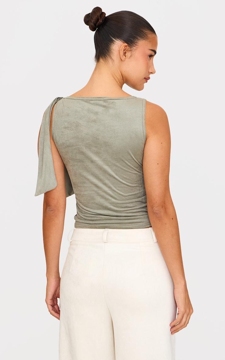 Khaki Faux Suede Tie Detail Long Top Product Image