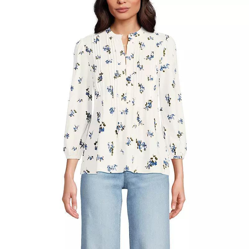 Women's Lands' End Lightweight Jersey Button Pintuck Top, Size: XL, Ivory Pink Blossoms Product Image