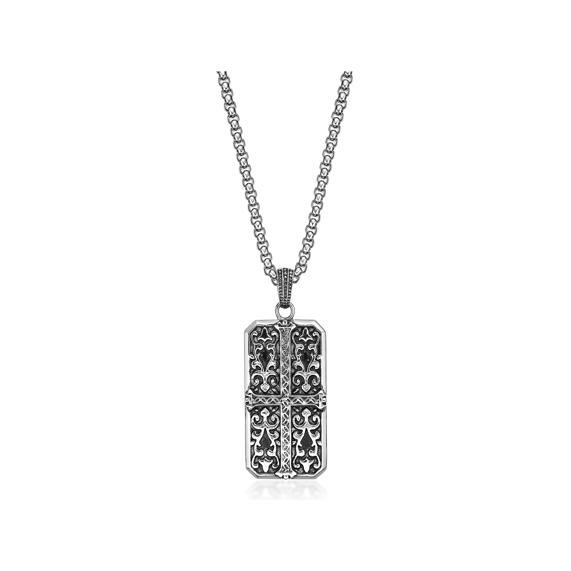 LYNX Mens Stainless Steel Ornate Dog Tag Pendant Necklace Product Image