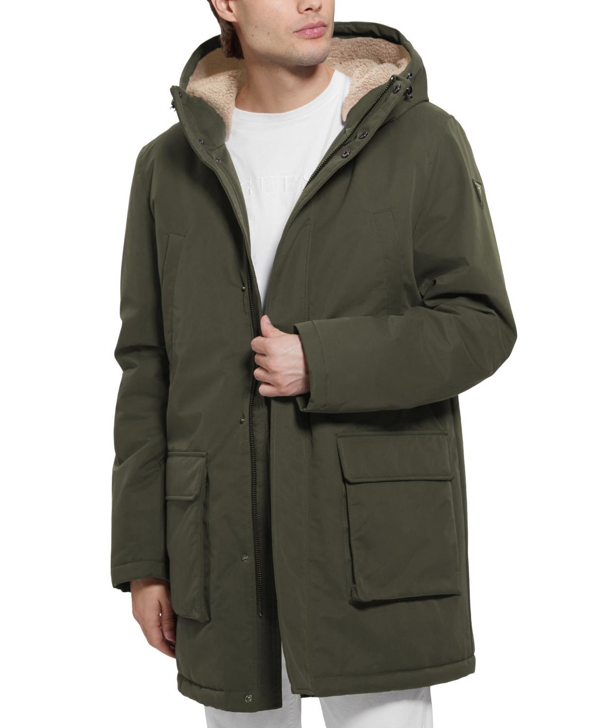 Guess Mens Lawrence Sherpa Lined Three Quarter Parka Coat Product Image