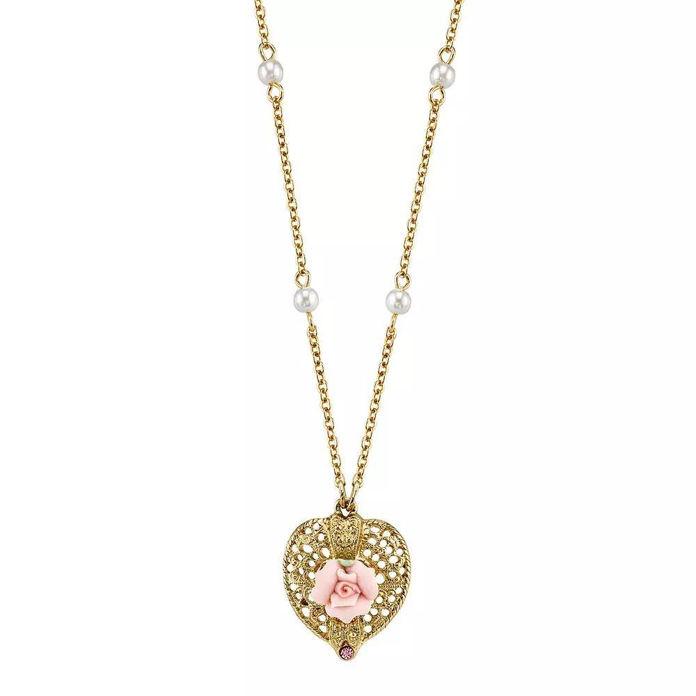 1928 Pink Rose Simulated Pearl Station Necklace, Womens Multicolor Product Image