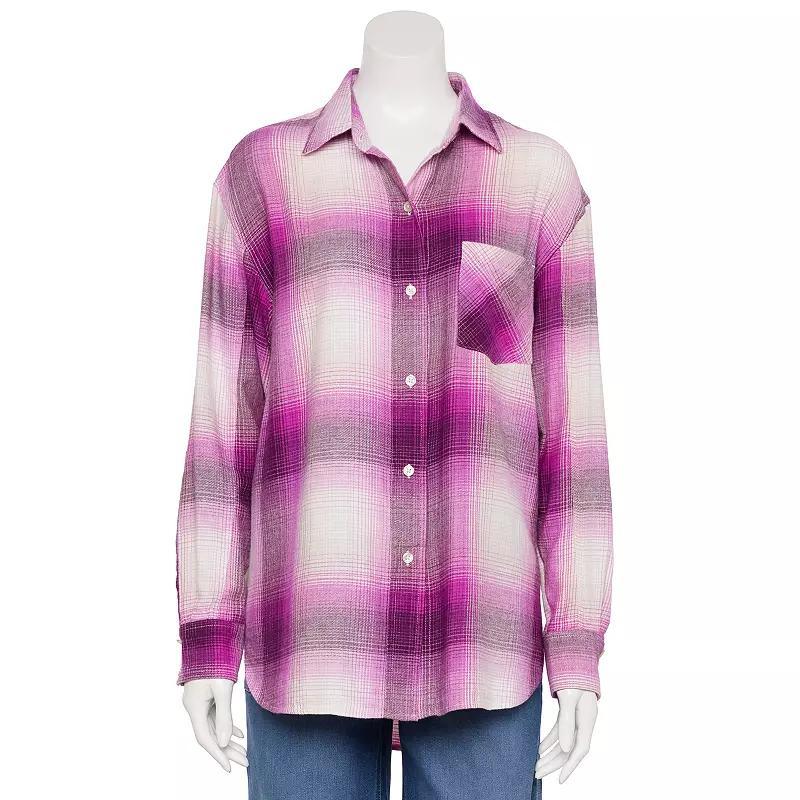 Petite Sonoma Goods For Life® Oversized Boyfriend Flannel, Women's, Size: Large Petite, Moss Green Plaid Product Image