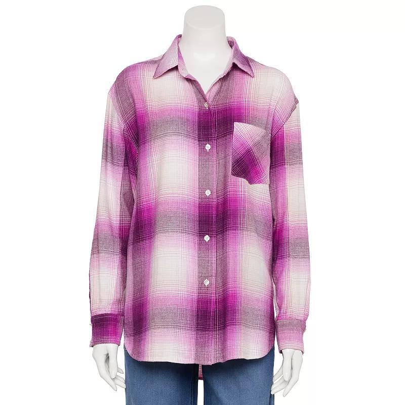 Petite Sonoma Goods For Life® Oversized Boyfriend Flannel, Women's, Size: Large Petite, Moss Green Plaid Product Image