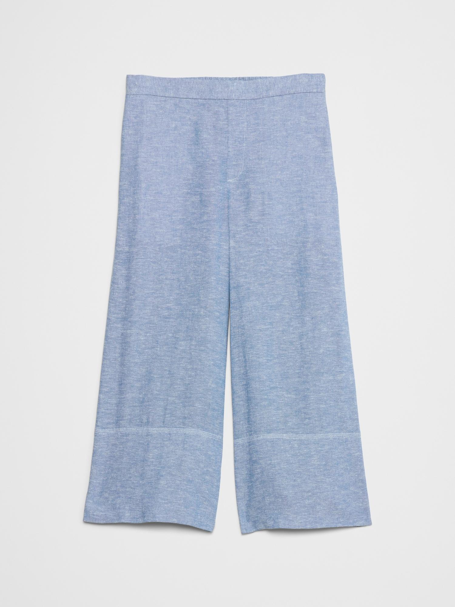 Wide-Leg Linen-Blend Cropped Pull-On Pant Product Image