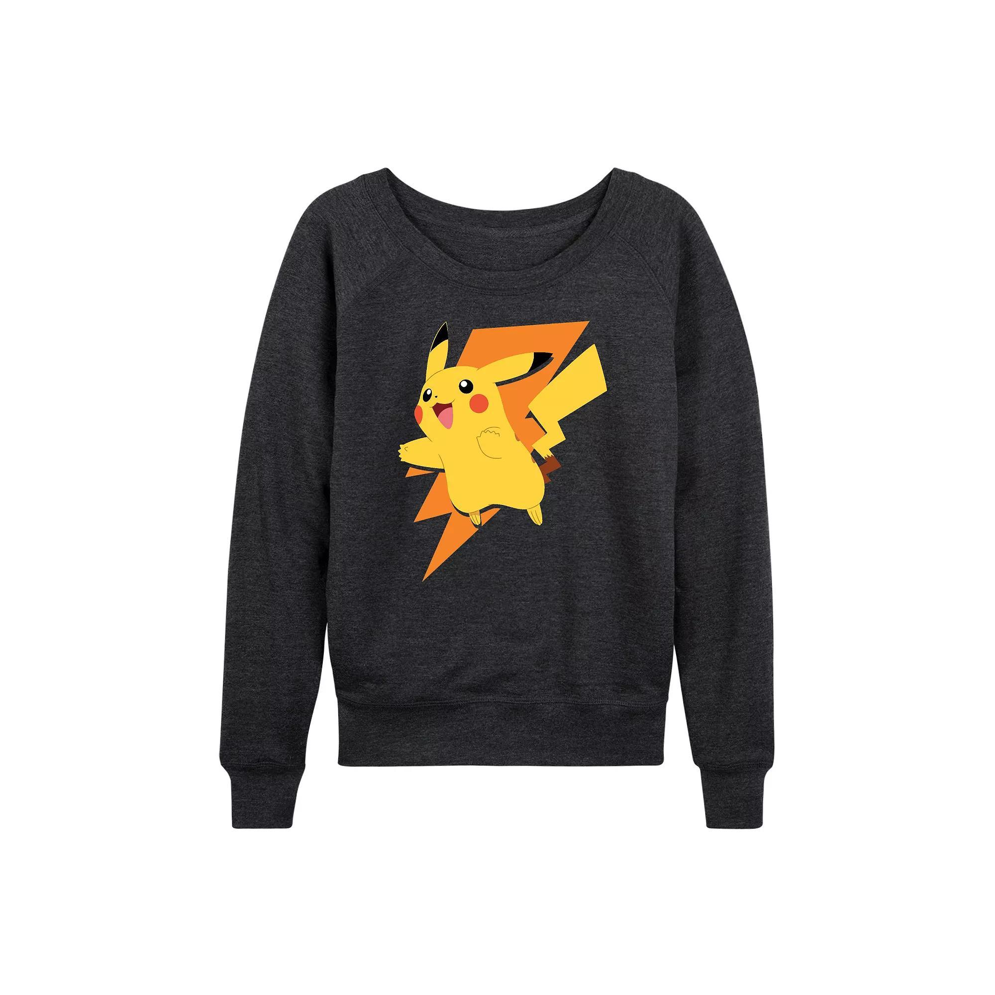 Womens Pokemon Pikachu Bolt French Terry Long Sleeve Tee Heather Grey Product Image