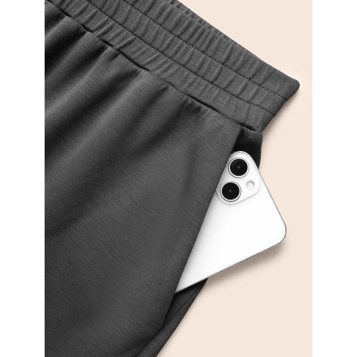 Plus Size Solid Elastic Waist Carrot Pants Women DimGray Casual Mid Rise Everyday Pants BloomChic 12/L Product Image