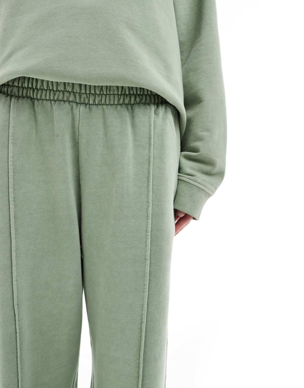 ASOS DESIGN Heavy weight straight leg sweatpants with pintuck in washed sage green Product Image