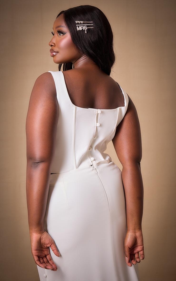 Premium Plus White Woven Square Neck Button Detail Boned Corset Top Product Image