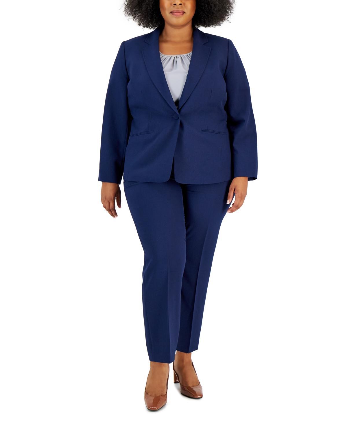 Le Suit Plus Womens Notched-Lapel Blazer Pants Suit Product Image