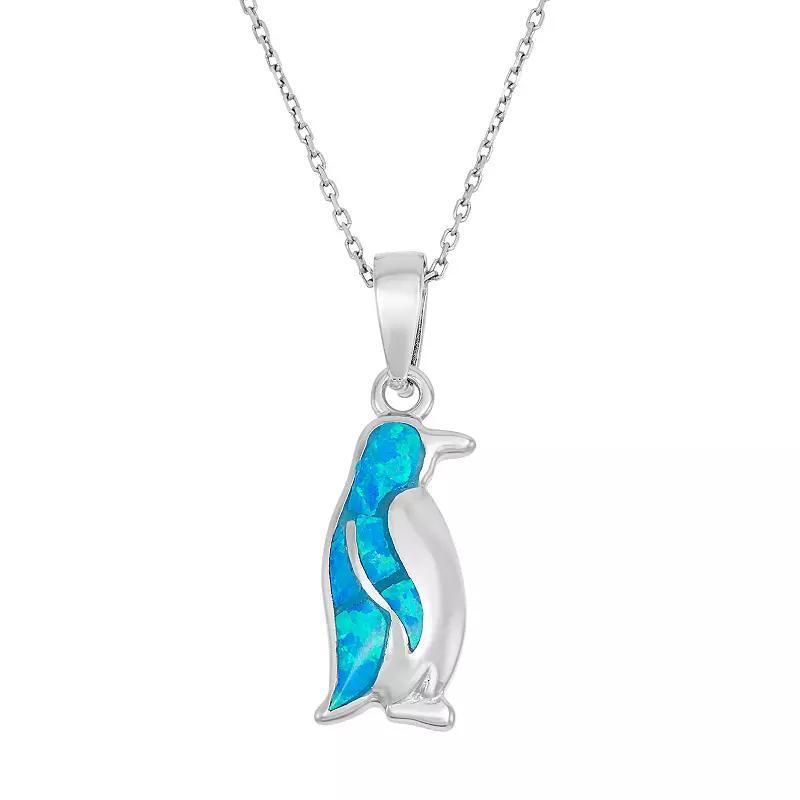 Lab-Created Blue Opal Sterling Silver Penguin Pendant Necklace, Womens Product Image