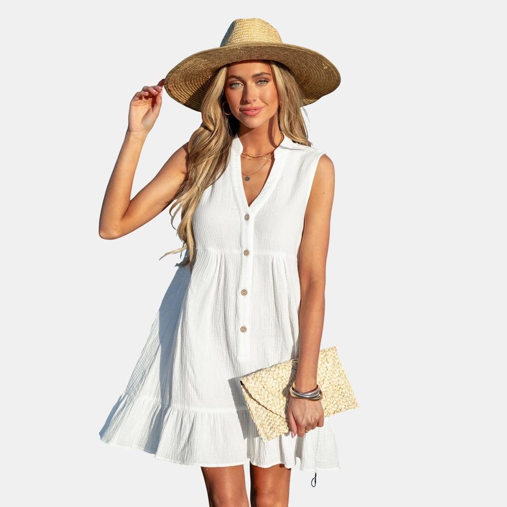 Women's White/Black Ruffle Hem Mini Cover-Up Dress - Cupshe Product Image