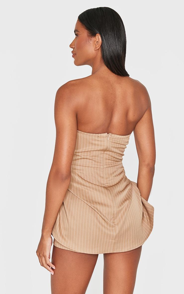 Stone Pinstripe Woven Bandeau Ruched Side Skort Romper Product Image