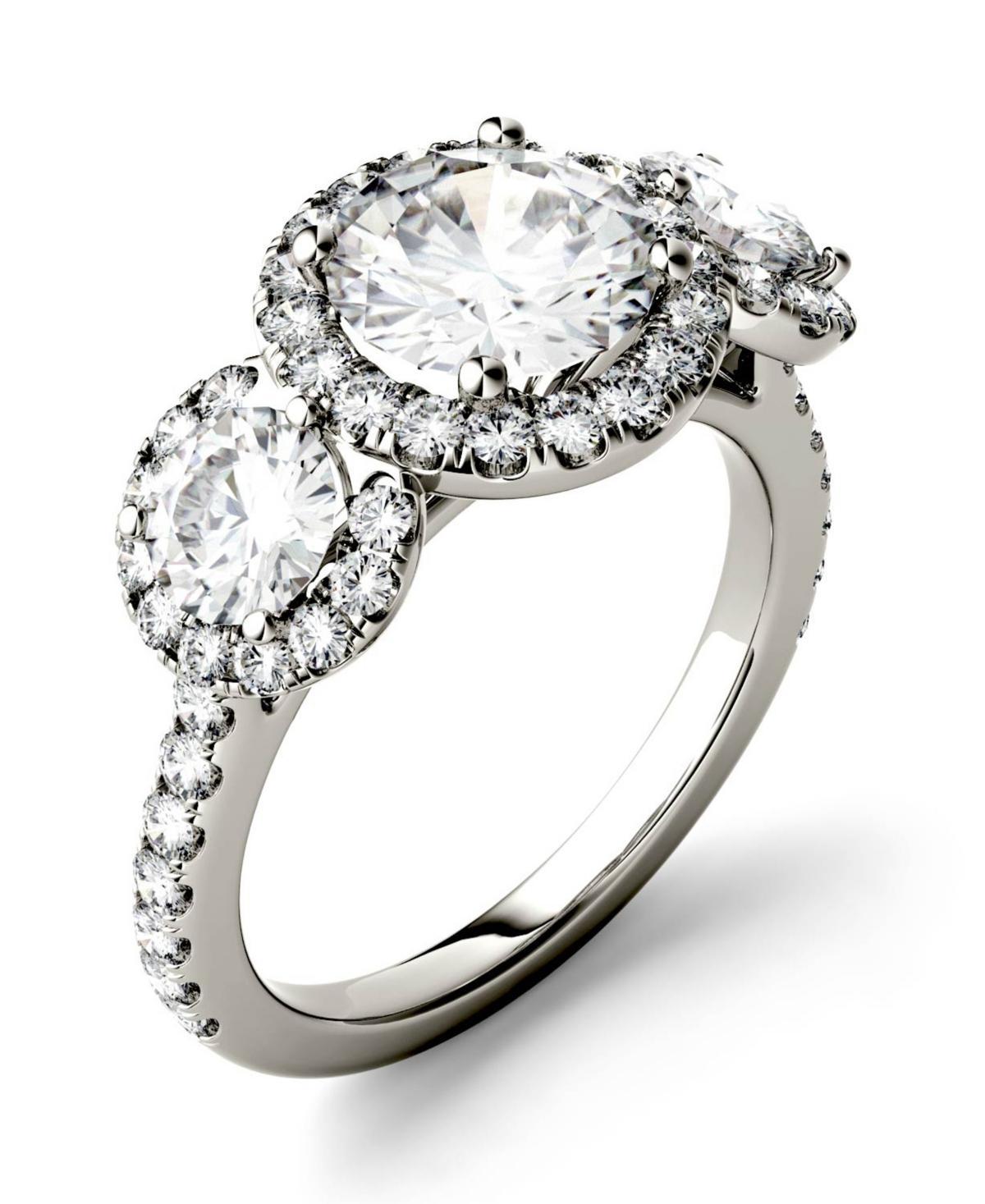 Charles & Colvard 14k White Gold 3 1/10 Carat T.W. Lab-Created Moissanite Three Stone Halo Ring, Women's, Size: 6 Product Image