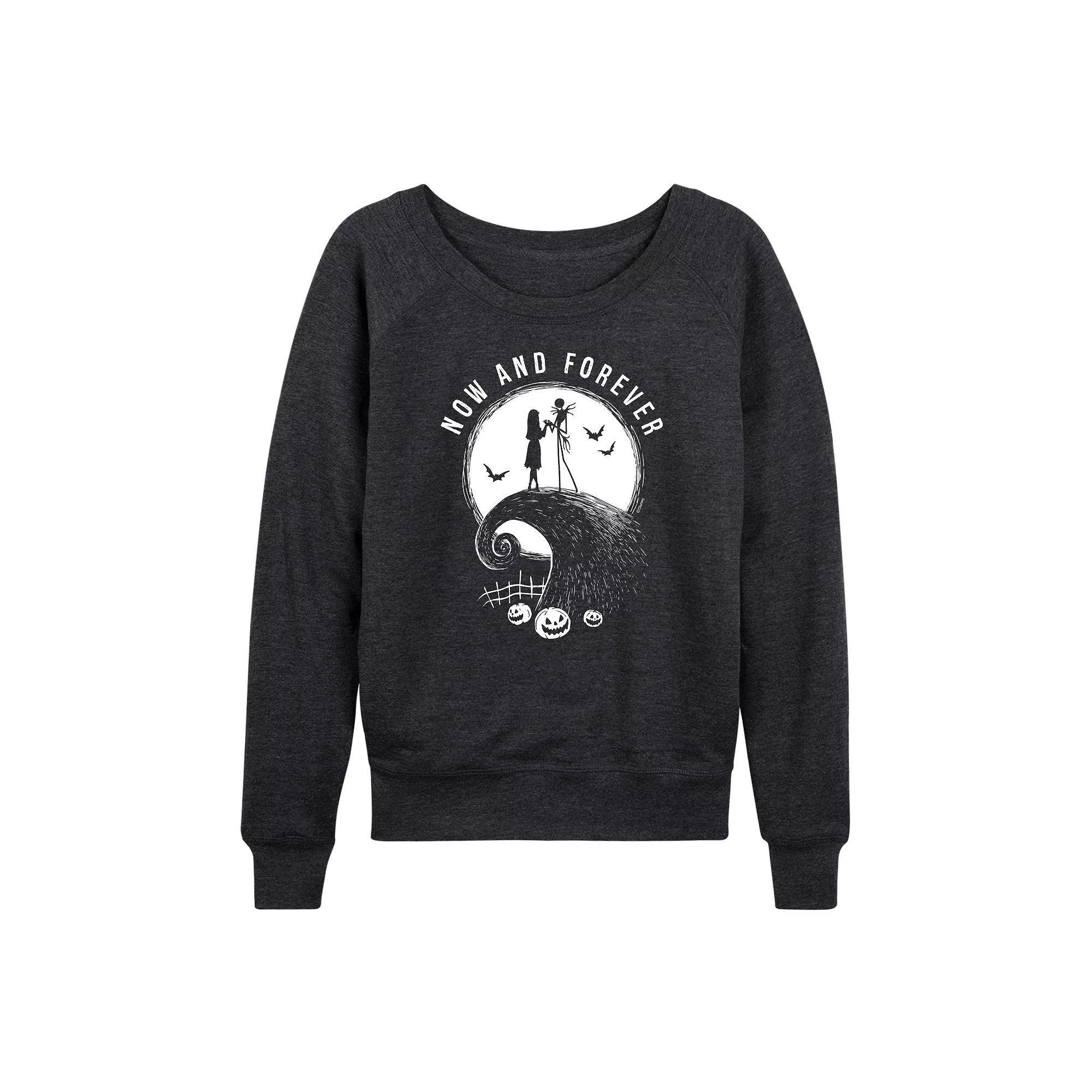 Disneys Nightmare Before Christmas Jack & Sally Womens Now and Forever French Terry Long Sleeve Tee Heather Grey Product Image