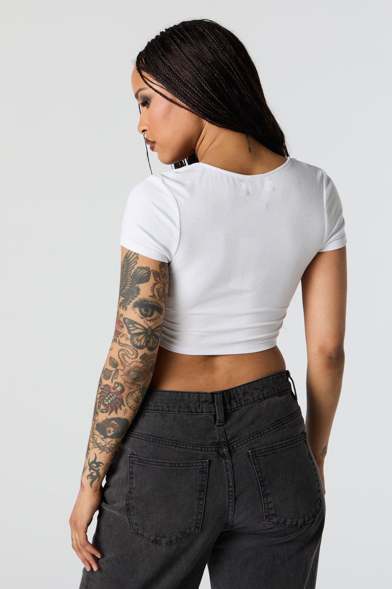 Ribbed Corset Short Sleeve Crop Top Female Product Image