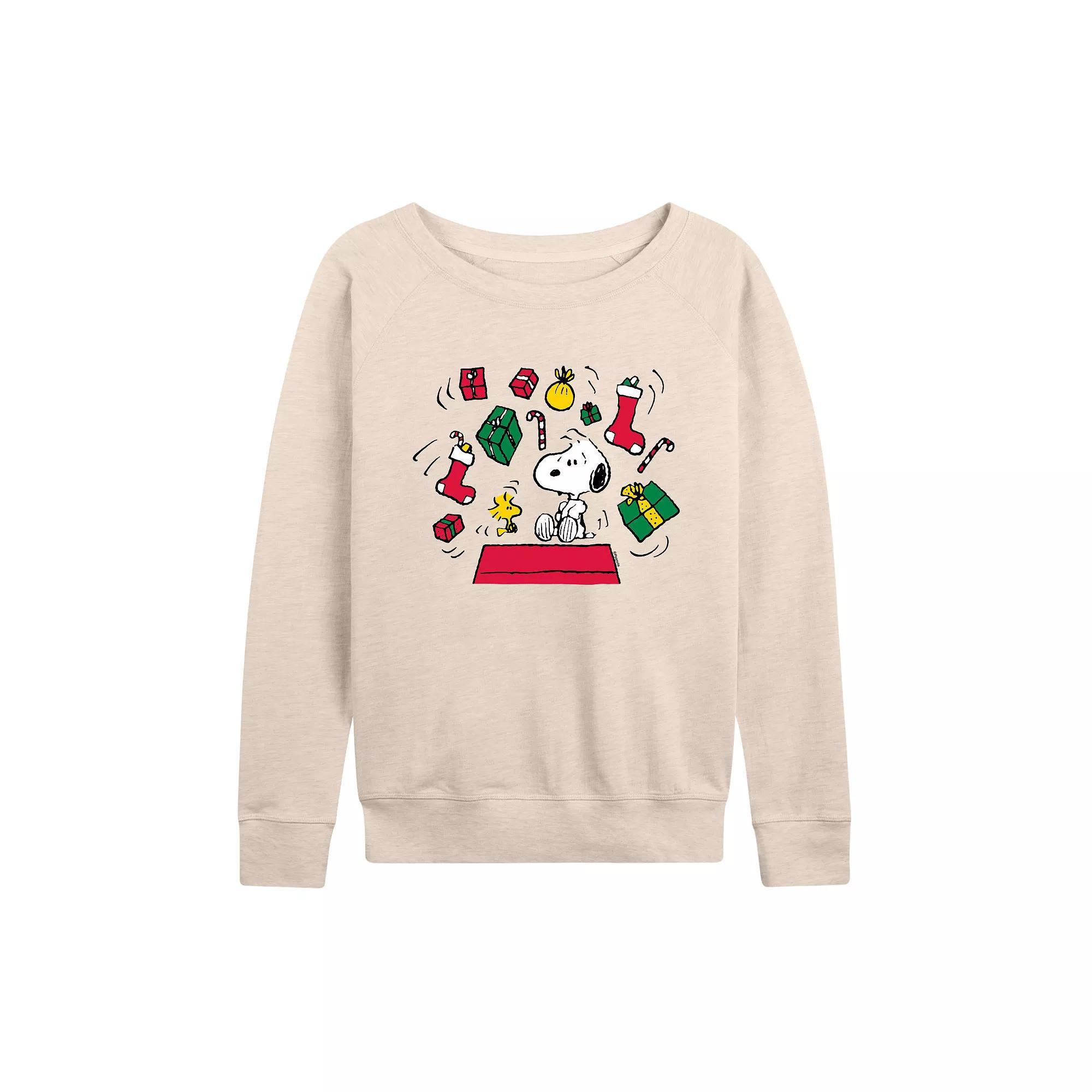 Womens Peanuts Christmas Presents French Terry Long Sleeve Tee Product Image