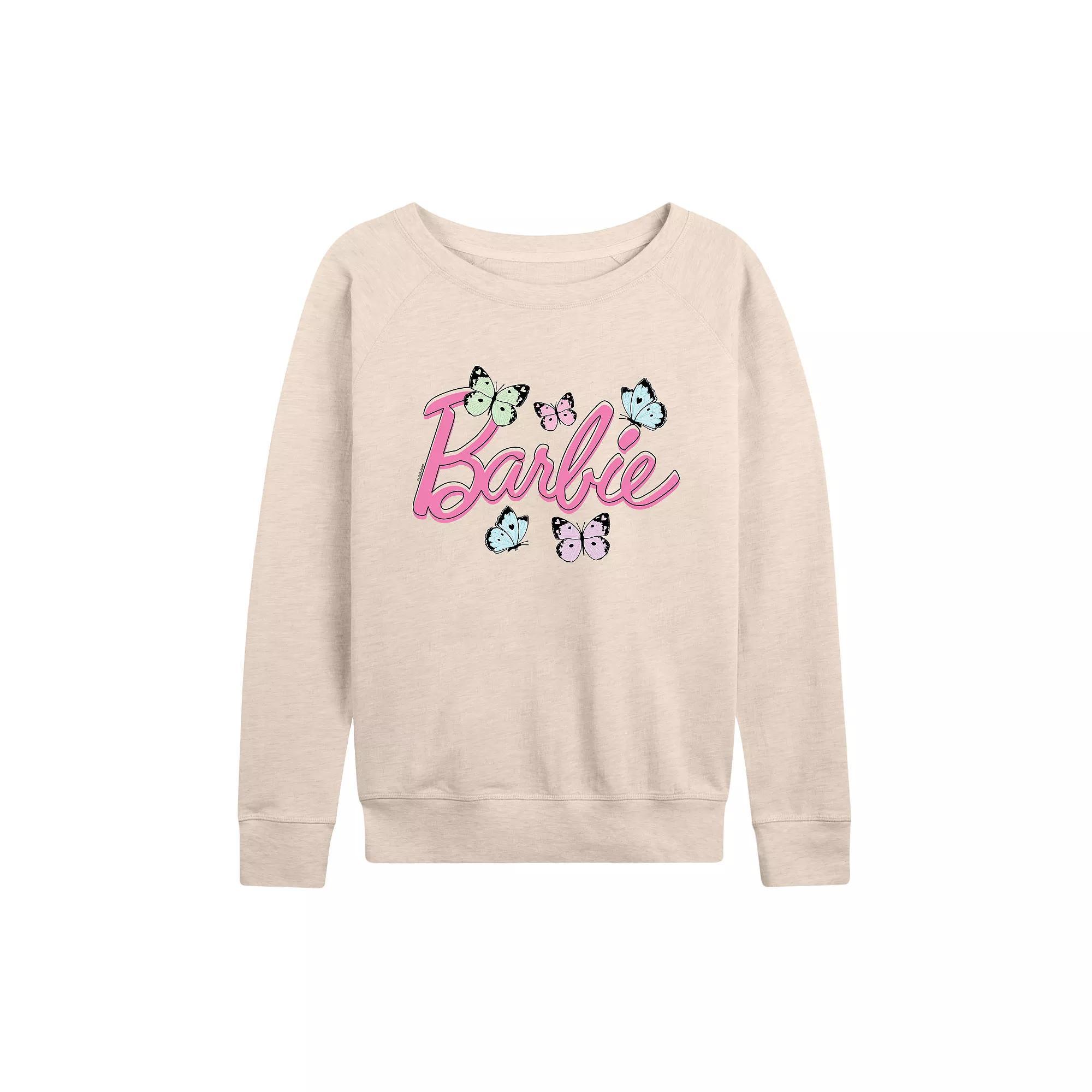 Womens Barbie Logo Butterflies French Terry Long Sleeve Tee, Girls Product Image