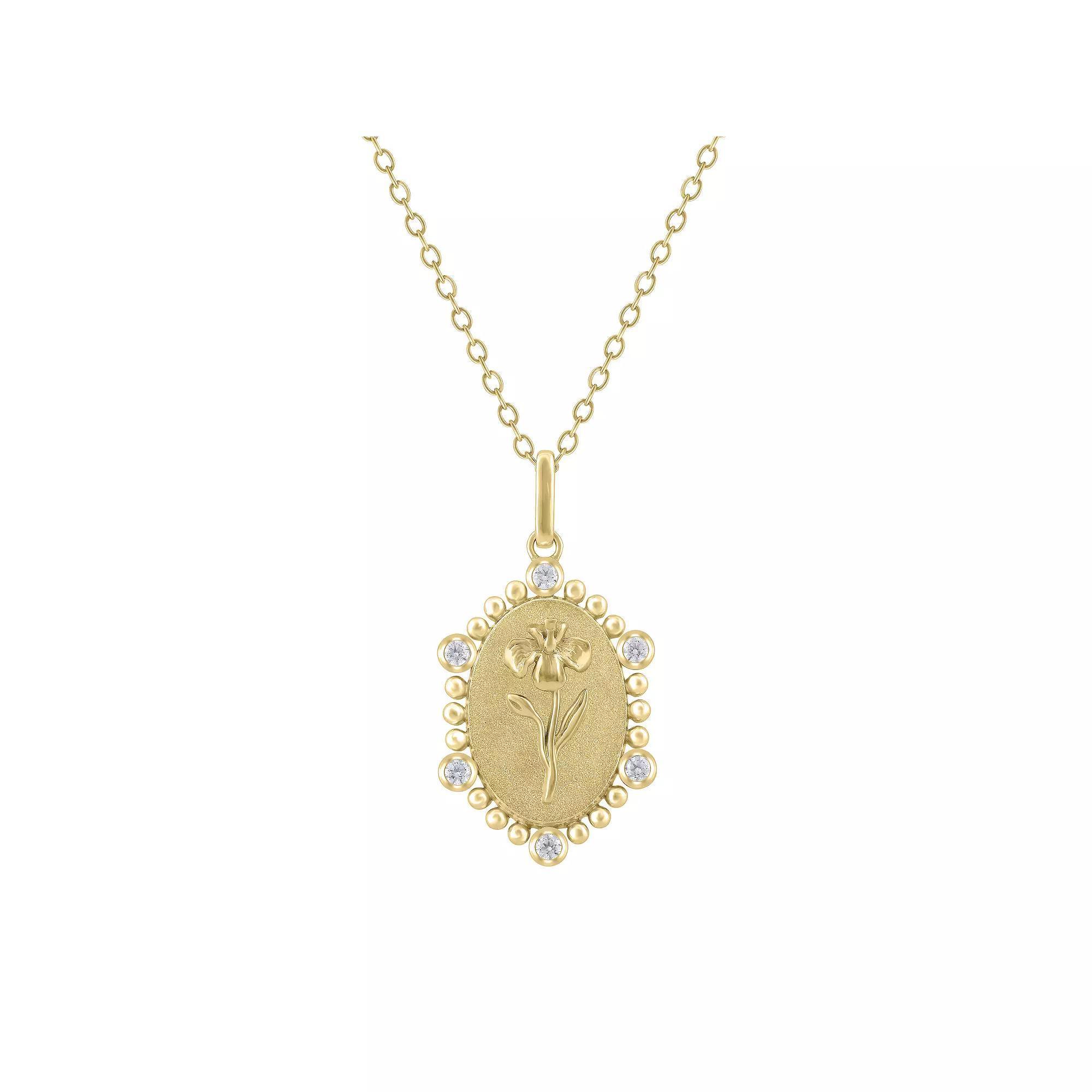 Royal Aura Sterling Silver 1/10 Carat T.W. Diamond Birth Flower February Iris Pendant Necklace, Womens Gold Tone Product Image