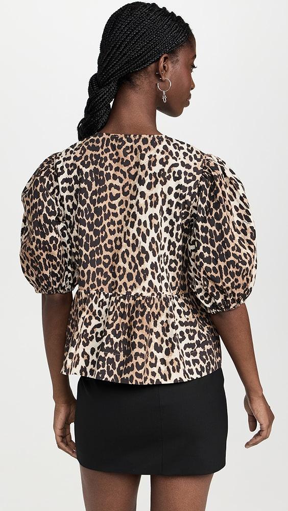 GANNI Printed Cotton Poplin Peplum Blouse | Shopbop Product Image