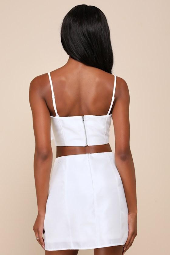 Icon Alert White Satin Bow Two-Piece Mini Dress Product Image