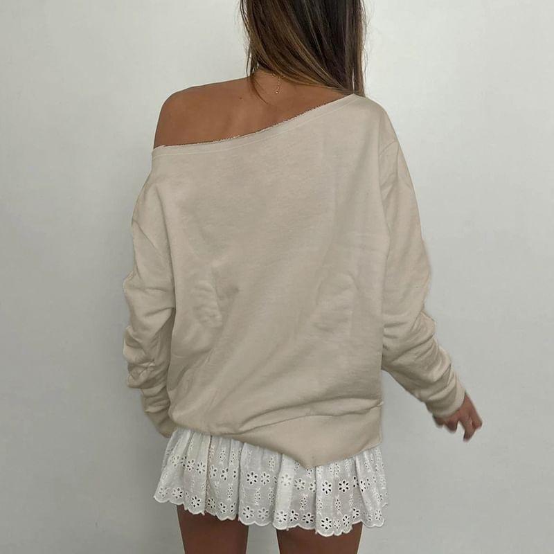 One Shoulder Numbering Print Sweatshirt Product Image