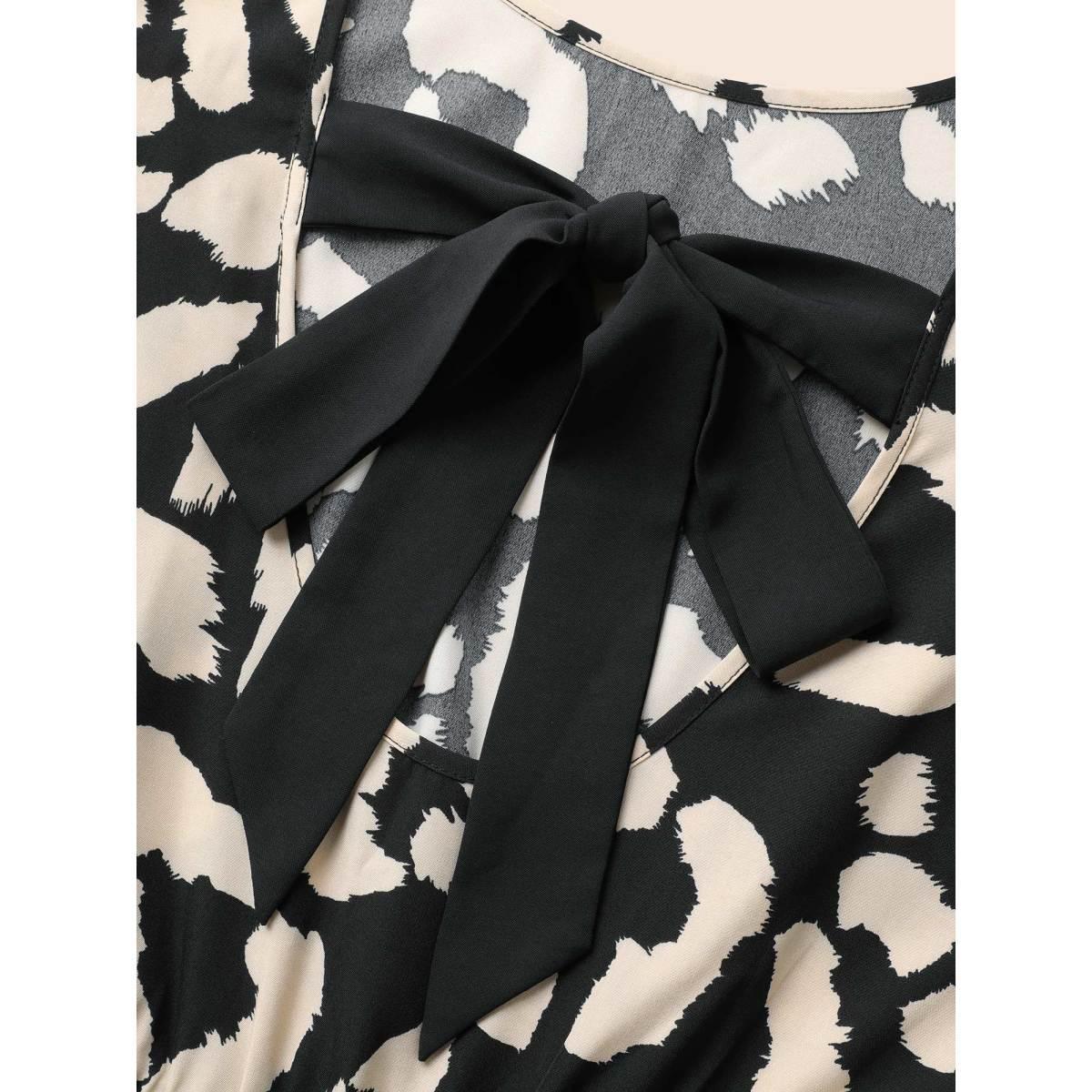 Plus Size Leopard Print Back Tie Knot Tank Dress Black Women At the Office Tie knot Round Neck Sleeveless Curvy BloomChic 26/4X Product Image