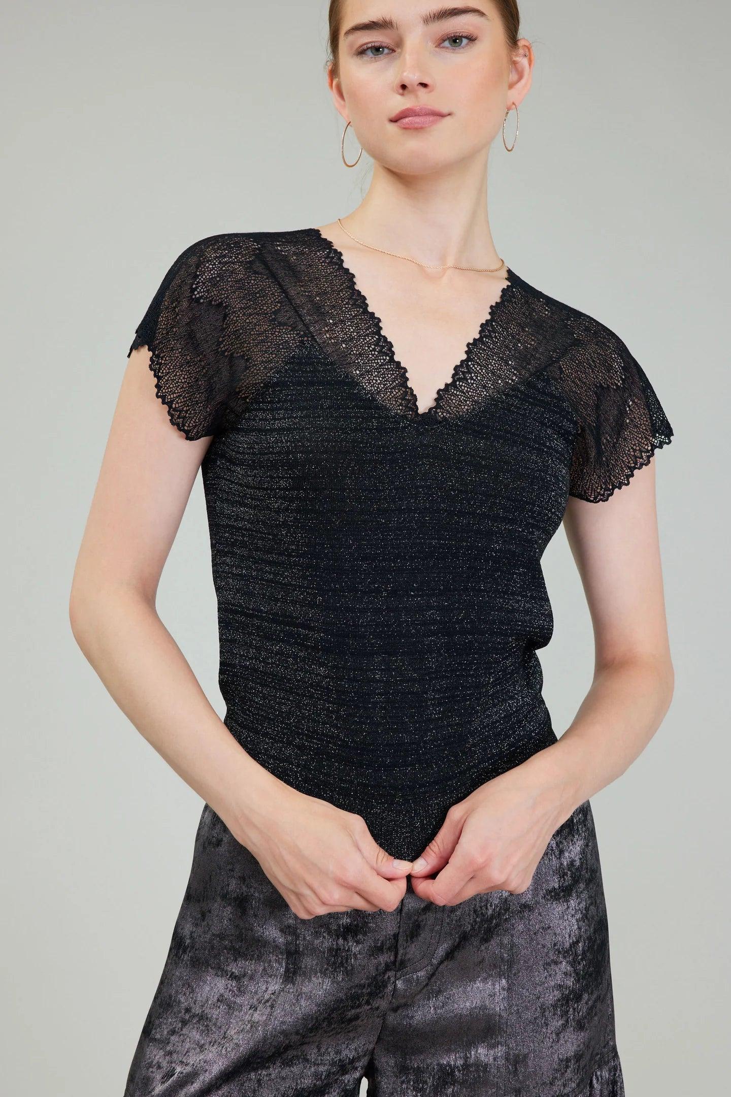 V Neck Woven Combo Sweater Product Image