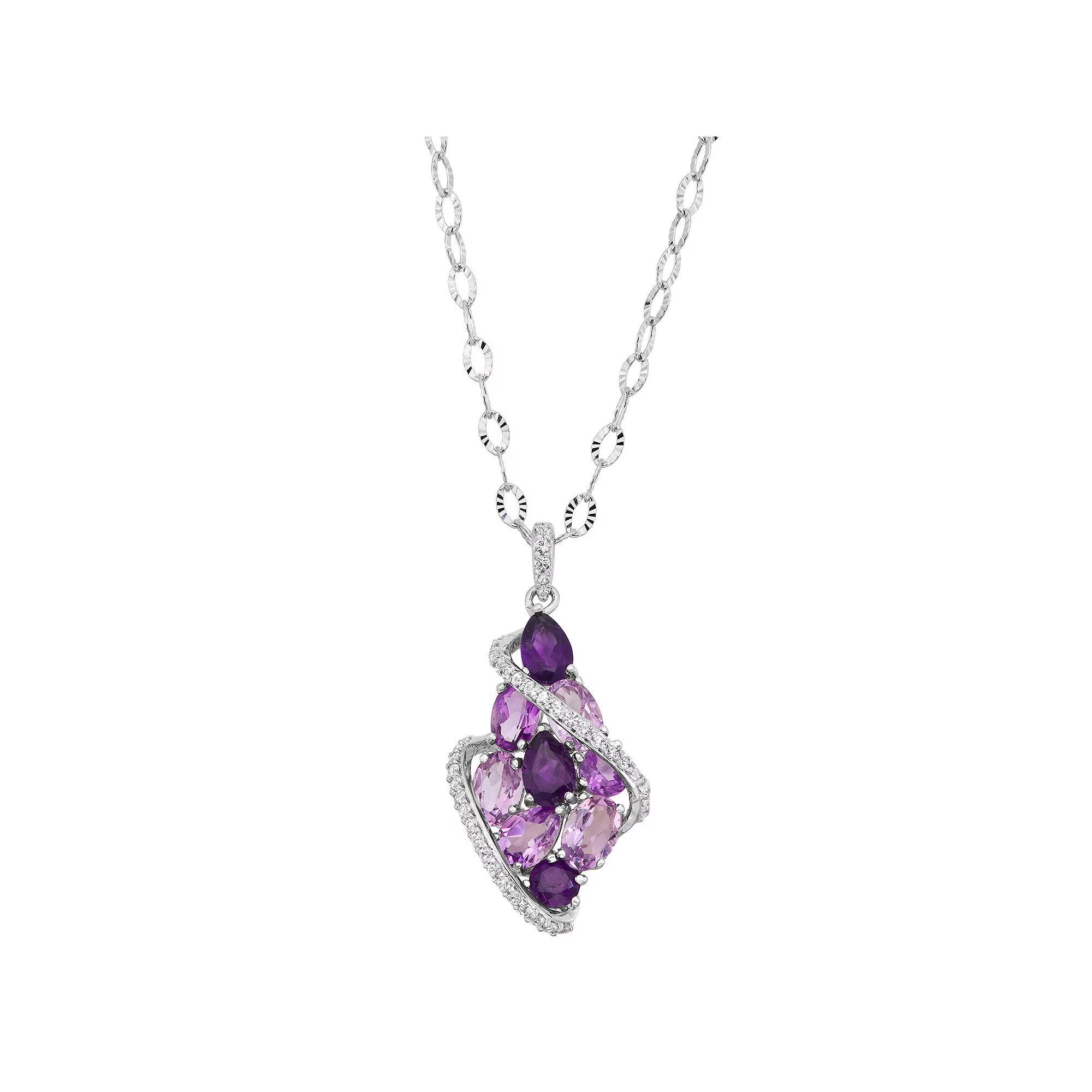 Sterling Silver Amethyst & Lab-Created White Sapphire Cluster Pendant Necklace, Women's, Size: 18" Product Image