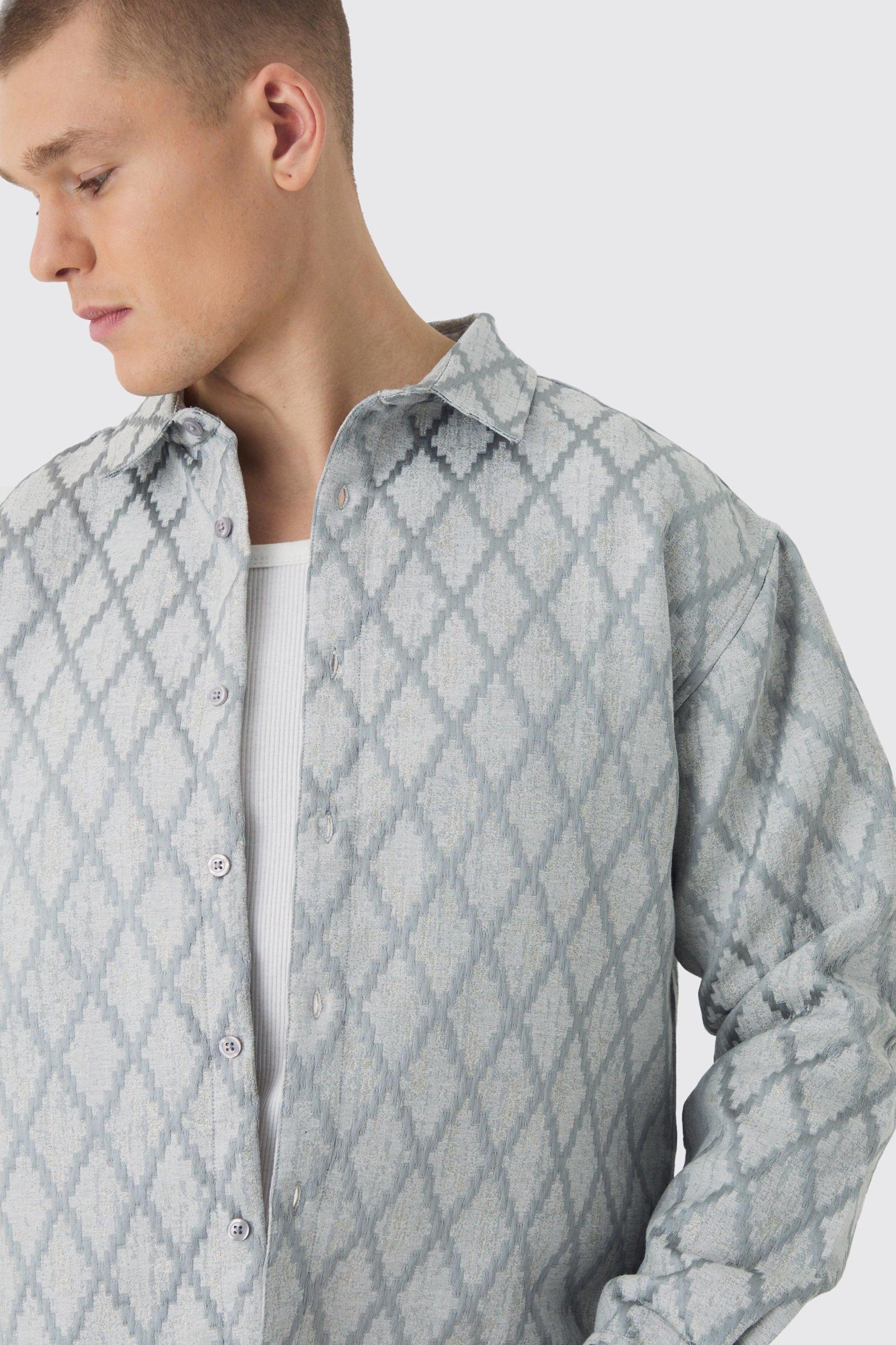 Oversized Jacquard Shirt Jacket | boohooMAN USA Product Image