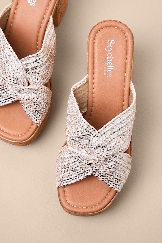 Adorned Silver Woven Platform Slide Sandals Product Image