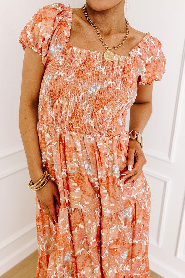 Vineyard Bound Smocked Midi in Orange Product Image