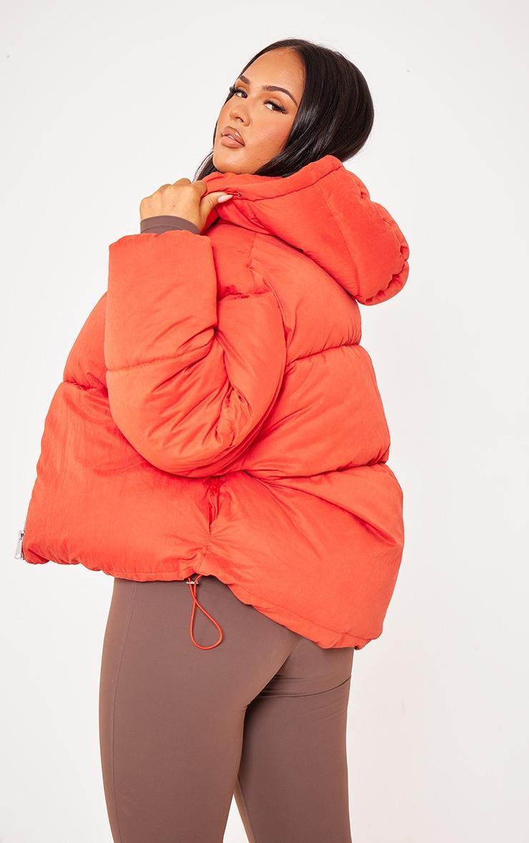 Tomato Red Peached Oversized Hooded Puffer Coat Product Image