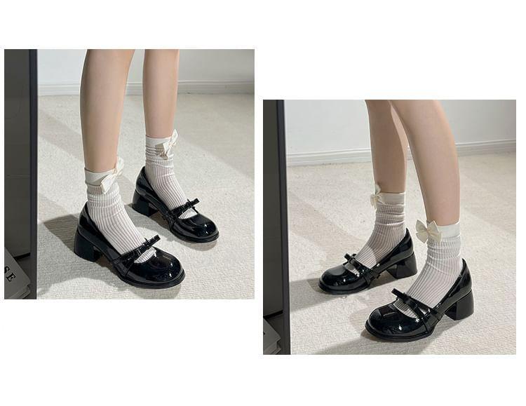 Bow Patent Leather Block Heel Mary Jane Pumps Product Image