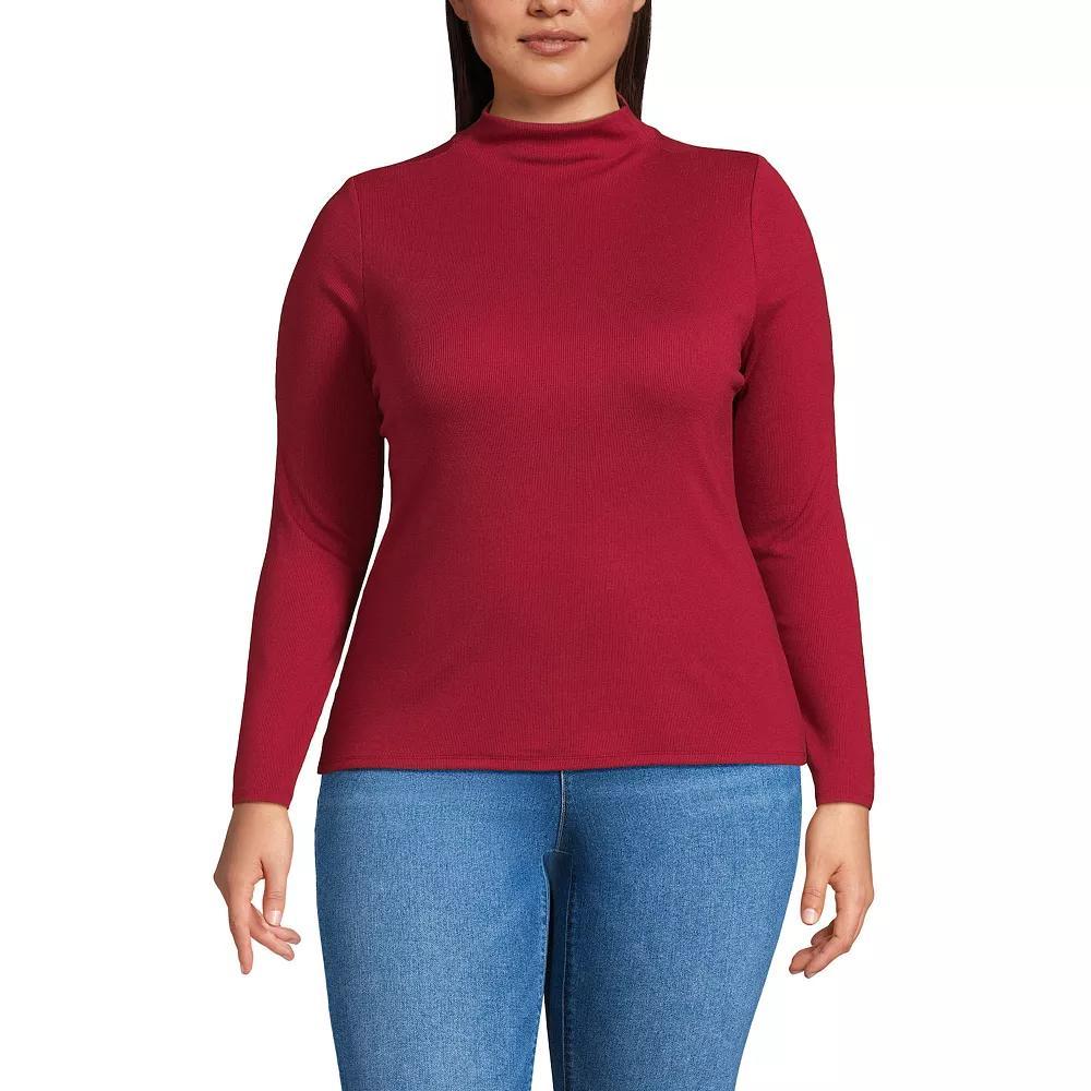 Plus Size Lands End Drapey Rib Skimming Long Sleeve Mockneck Top, Womens Red Red Product Image
