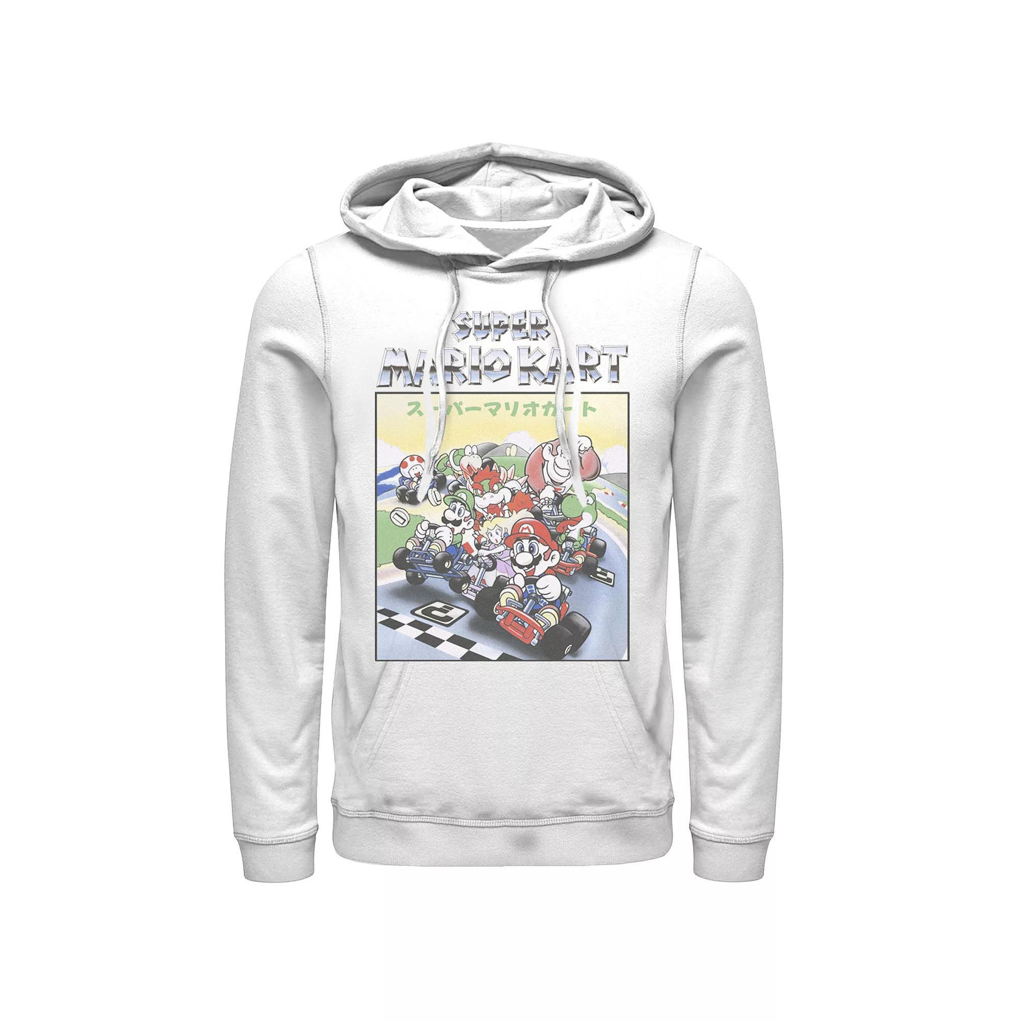 Men's Nintendo Mario Kart Retro Chrome Logo Shot Hoodie, Size: Small, White Product Image