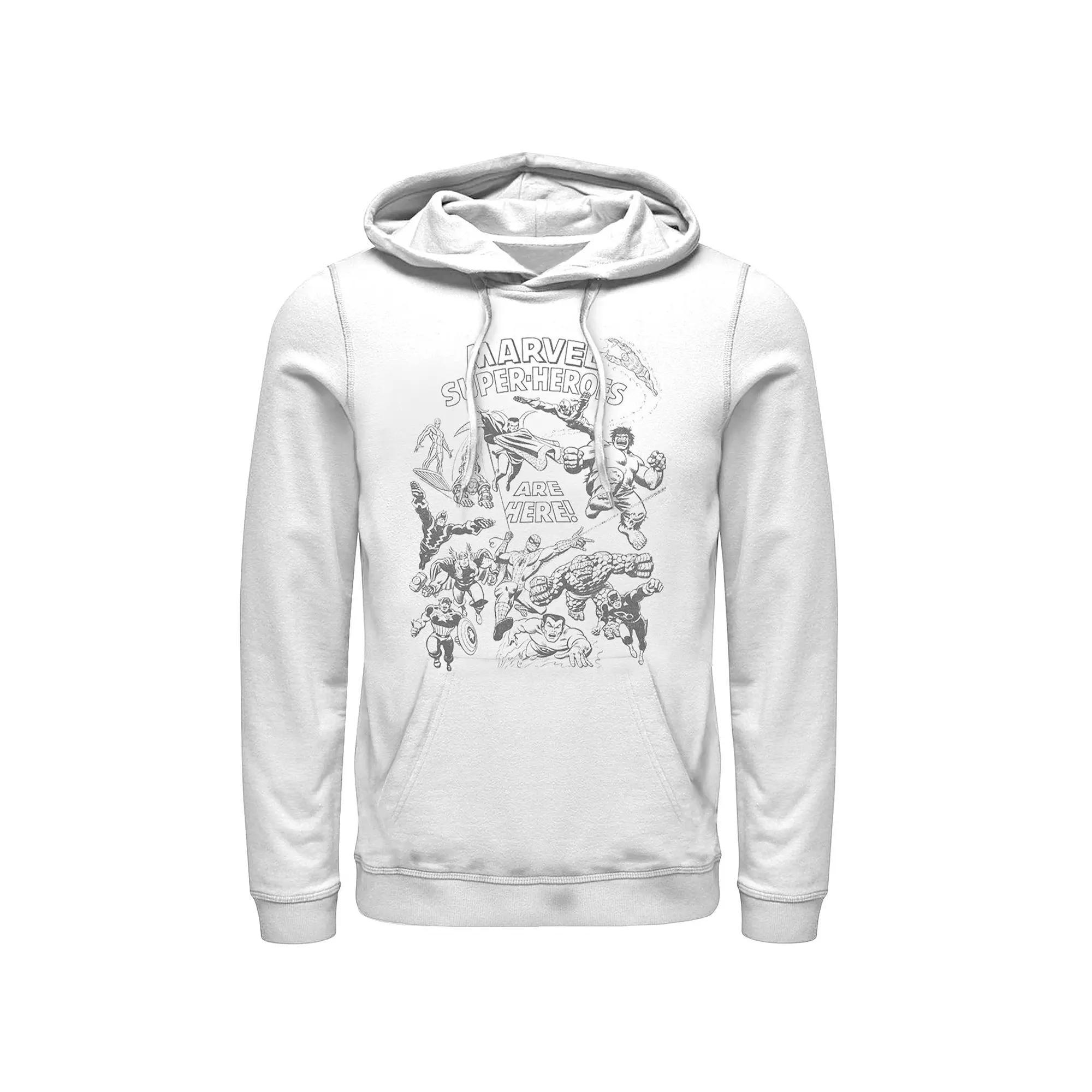 Men's Marvel Super-Heroes Are Here Hoodie, Size: Medium, White Product Image