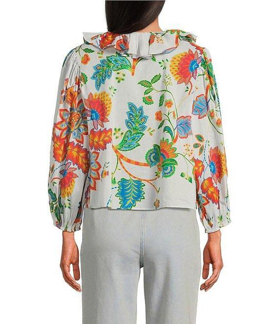 Chelsea & Violet Mari Floral Print Ruffle V-Neck Long Cuff Sleeve Blouse Product Image