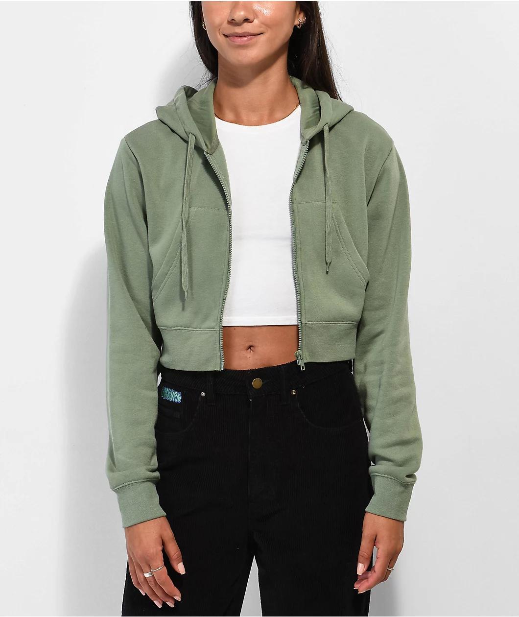 Zine Kya Green Crop Zip Hoodie Product Image