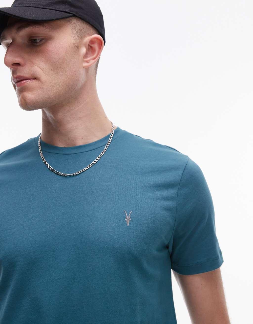 AllSaints Brace brushed cotton T-shirt in dusty blue Product Image