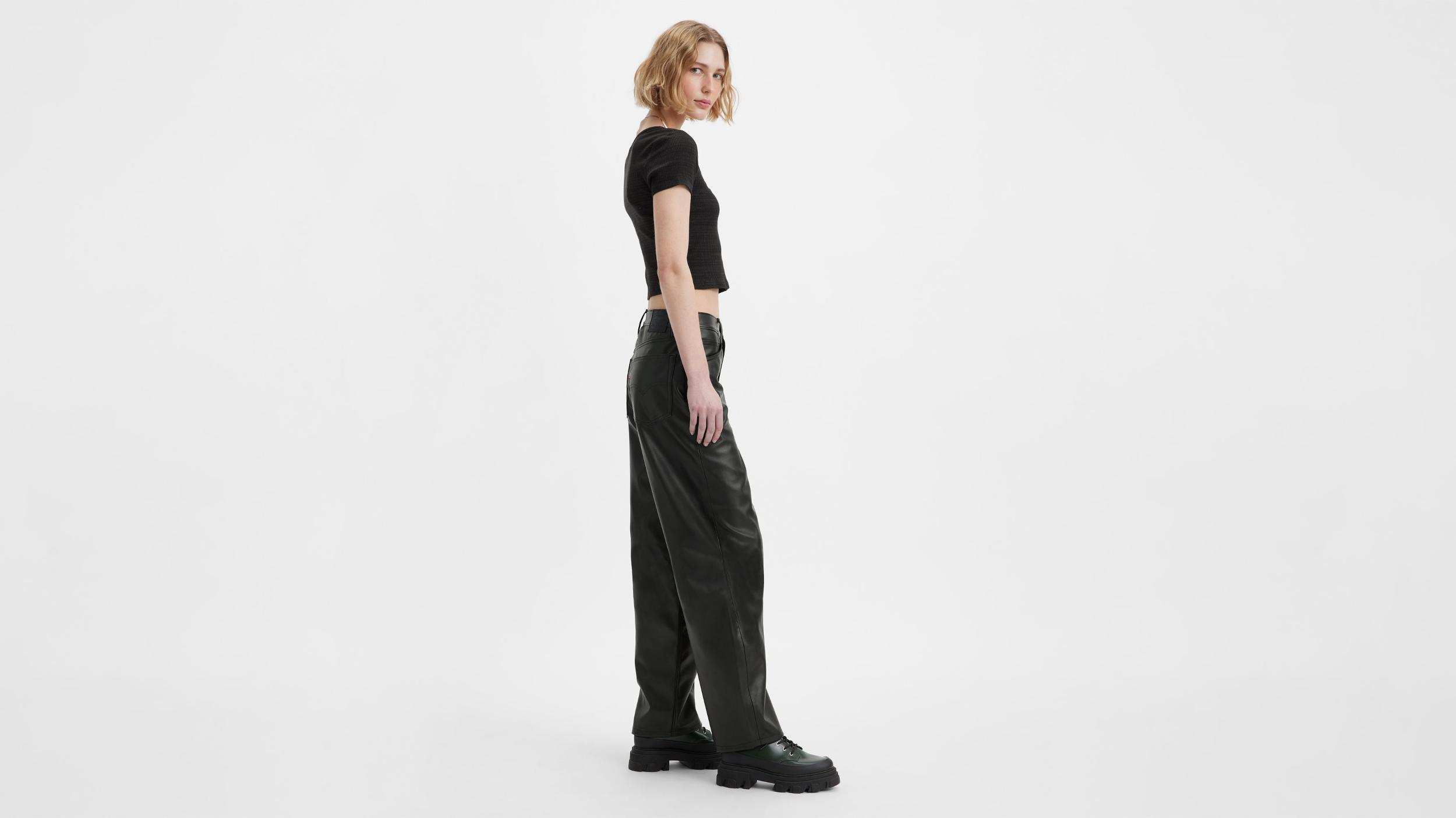 Faux Leather Baggy Dad Women's Pants Product Image