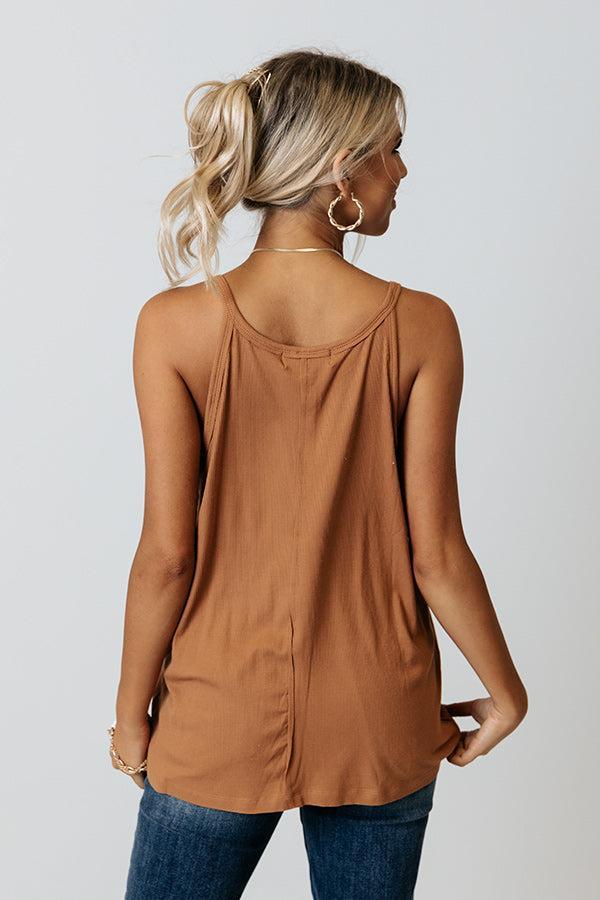 Party Perfection Ribbed Henley Tank In Light Chocolate Product Image