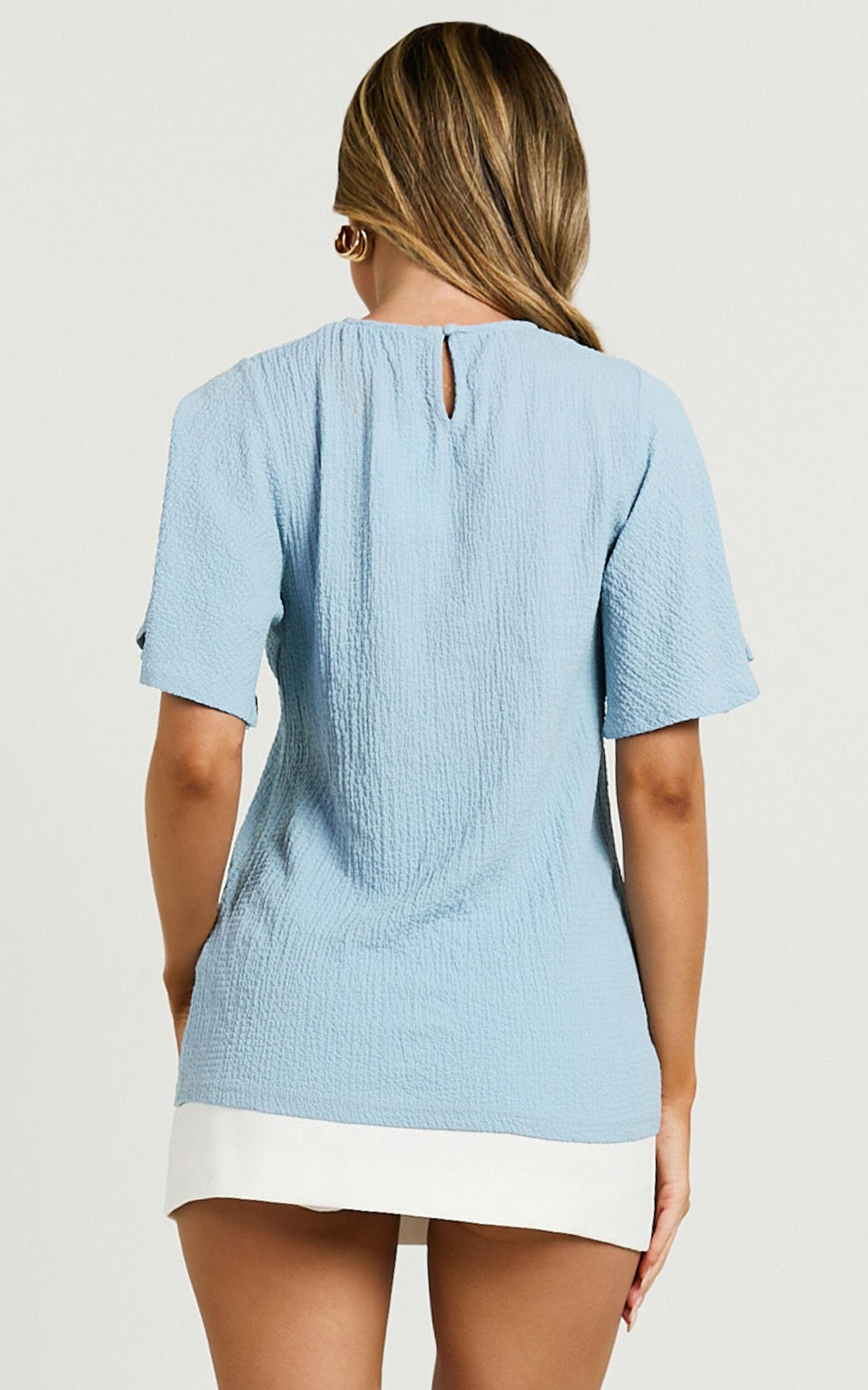 Enzo Top - Flutter Sleeve Scoop Neck Top in Blue Product Image