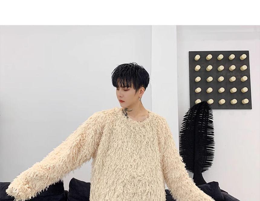 Round Neck Plain Fringe Sweater Product Image